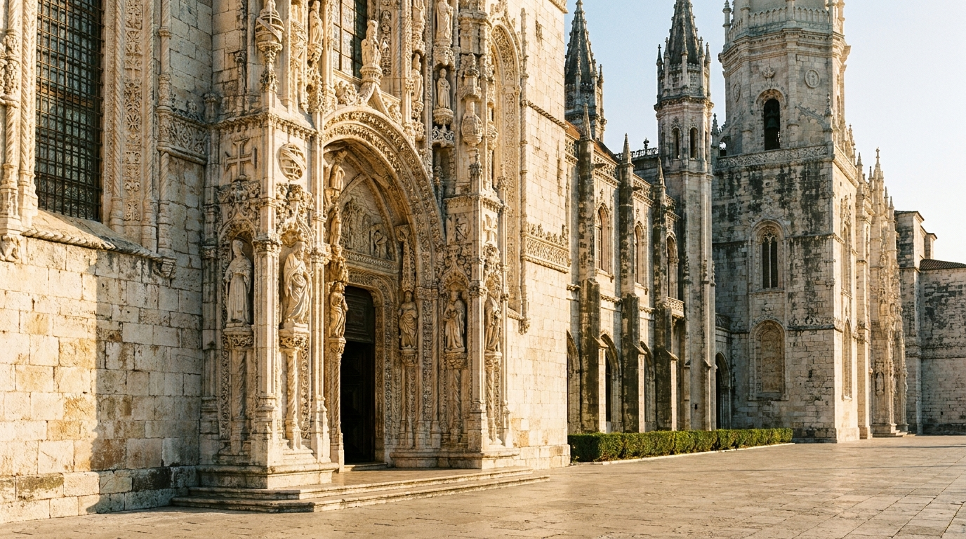 Façade sud manuéline du monastère des Hiéronymites à Belém, dentelle de pierre calcaire