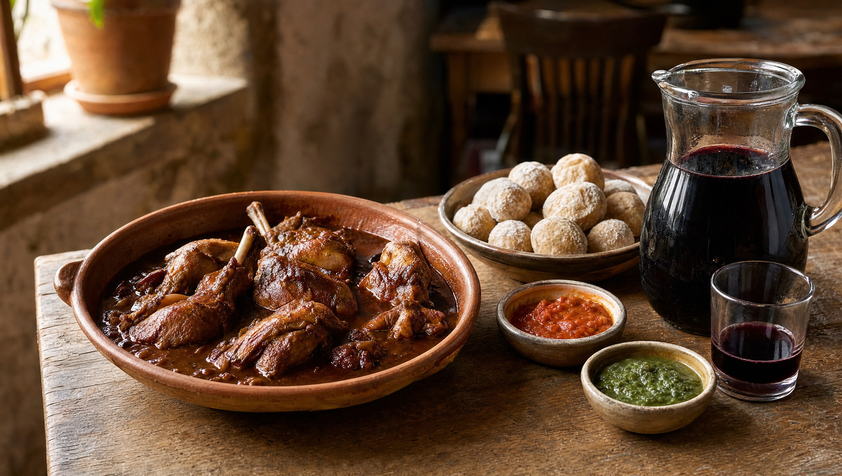 Repas canarien dans un guachinche : conejo en salmorejo, papas arrugadas et vin de Tacoronte