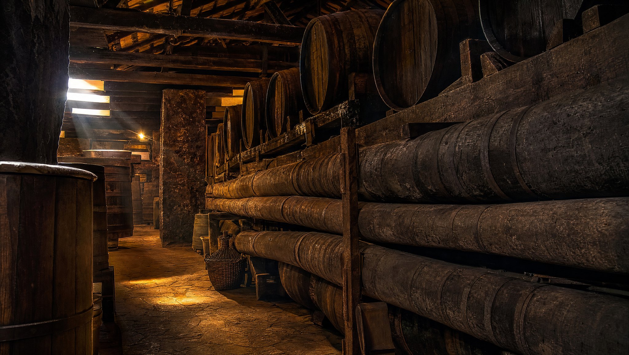Fûts de vin de Madère vieillissant dans la chaleur d