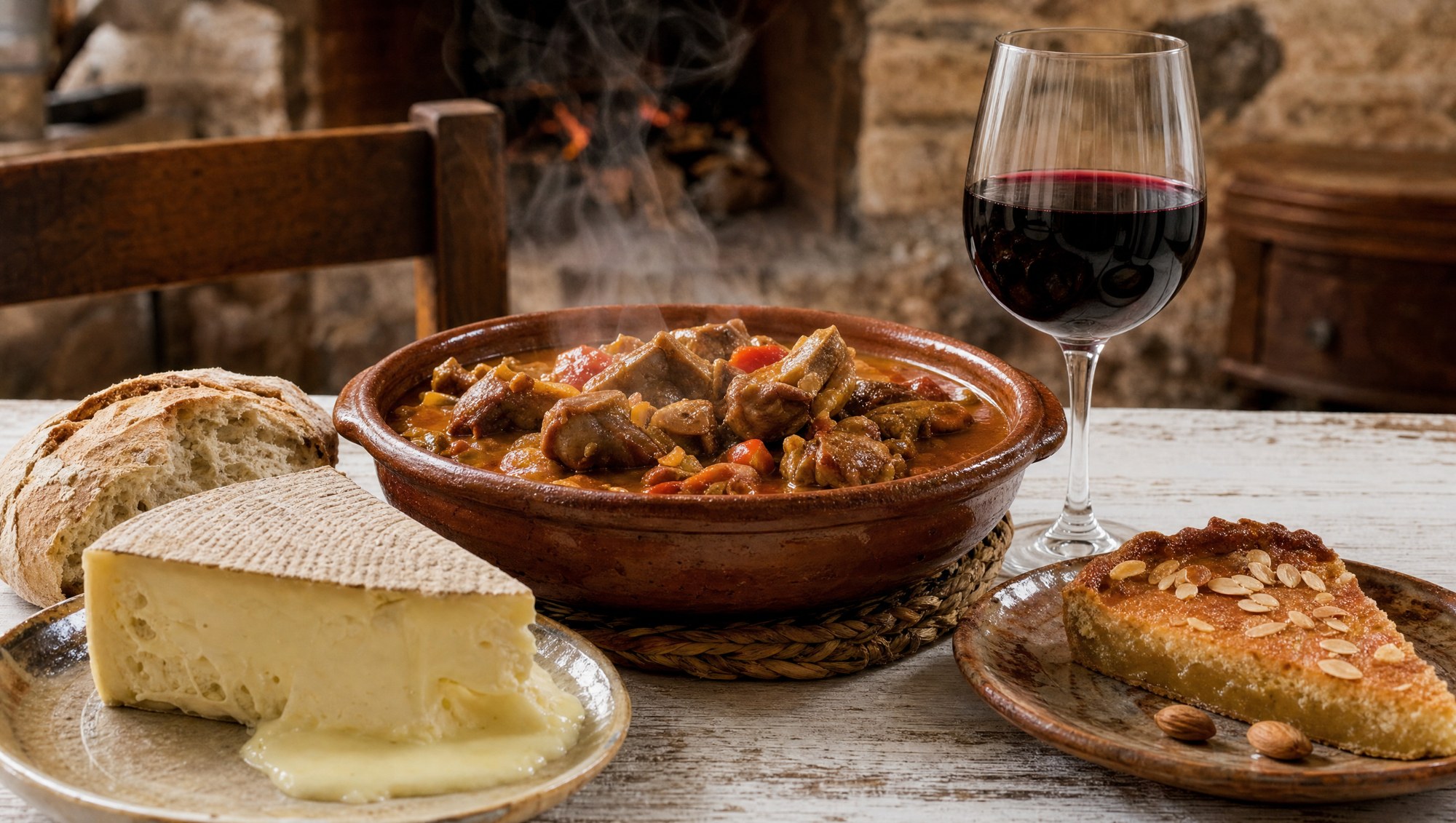 Caldereta de cordero, torta de la Serena et un verre de tempranillo de la Ribera del Guadiana