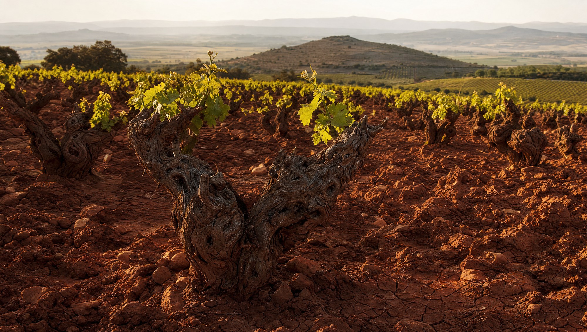 Vieilles vignes noueuses sur l'argile rouge de la Tierra de Barros, en Estrémadure
