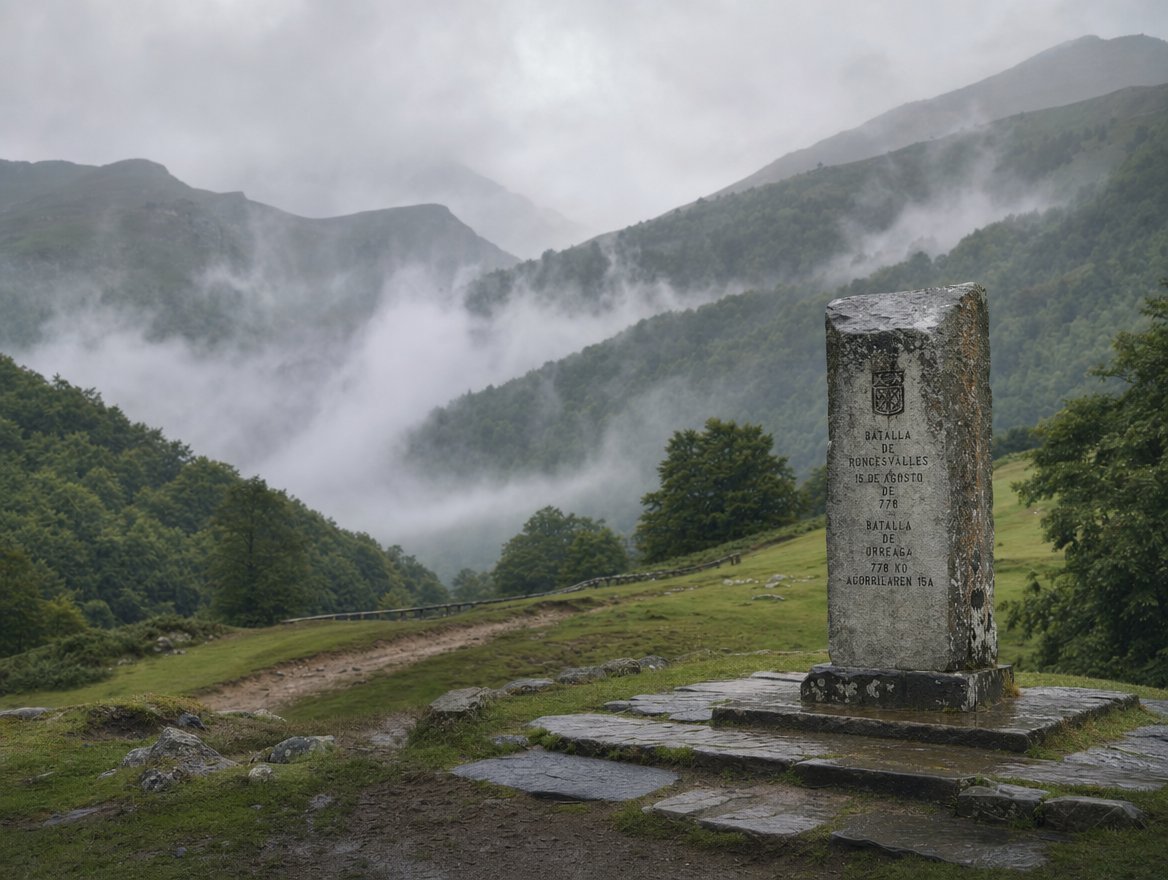Le col d'Ibañeta et le monument commémoratif de la bataille de Roncevaux, Pyrénées navarraises