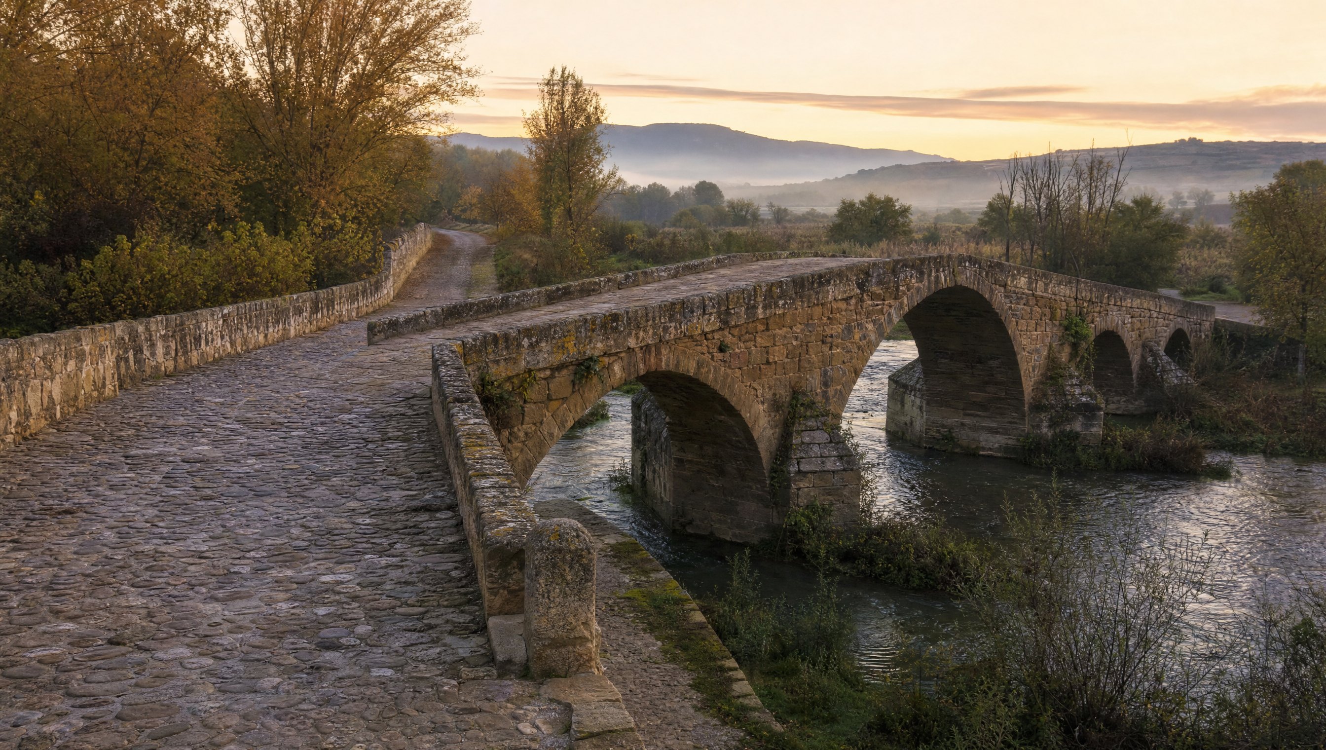 Ancienne chaussée pavée et pont de pierre des pèlerins près de Santo Domingo de la Calzada