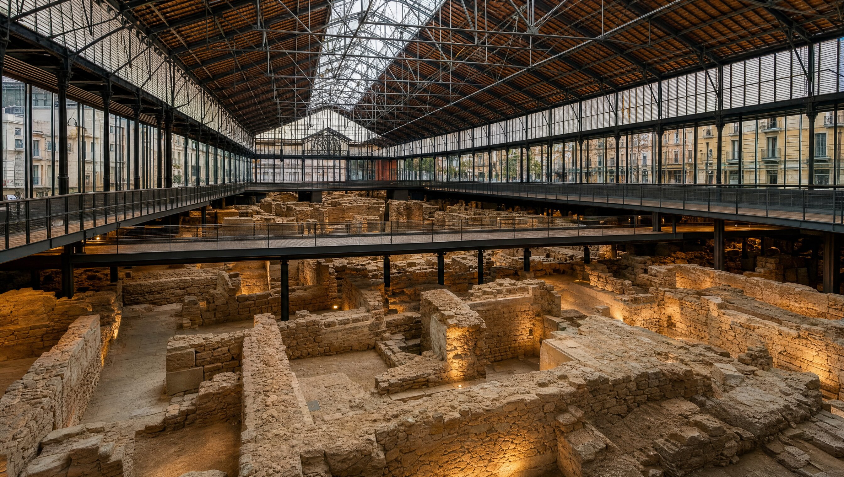 Le gisement archeologique du vieux quartier de la Ribera, sous la halle d'El Born