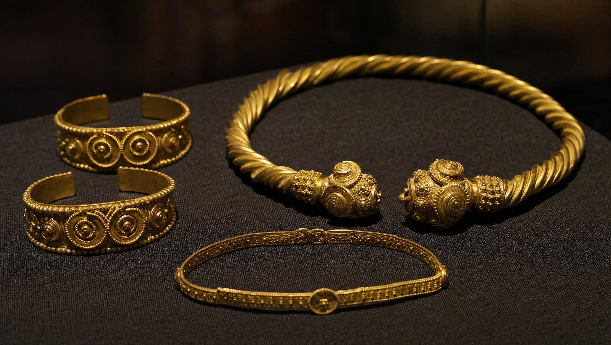 Orfèvrerie celte des Callaïques : torque, bracelets et diadème d'or de l'âge du fer du nord-ouest ibérique.