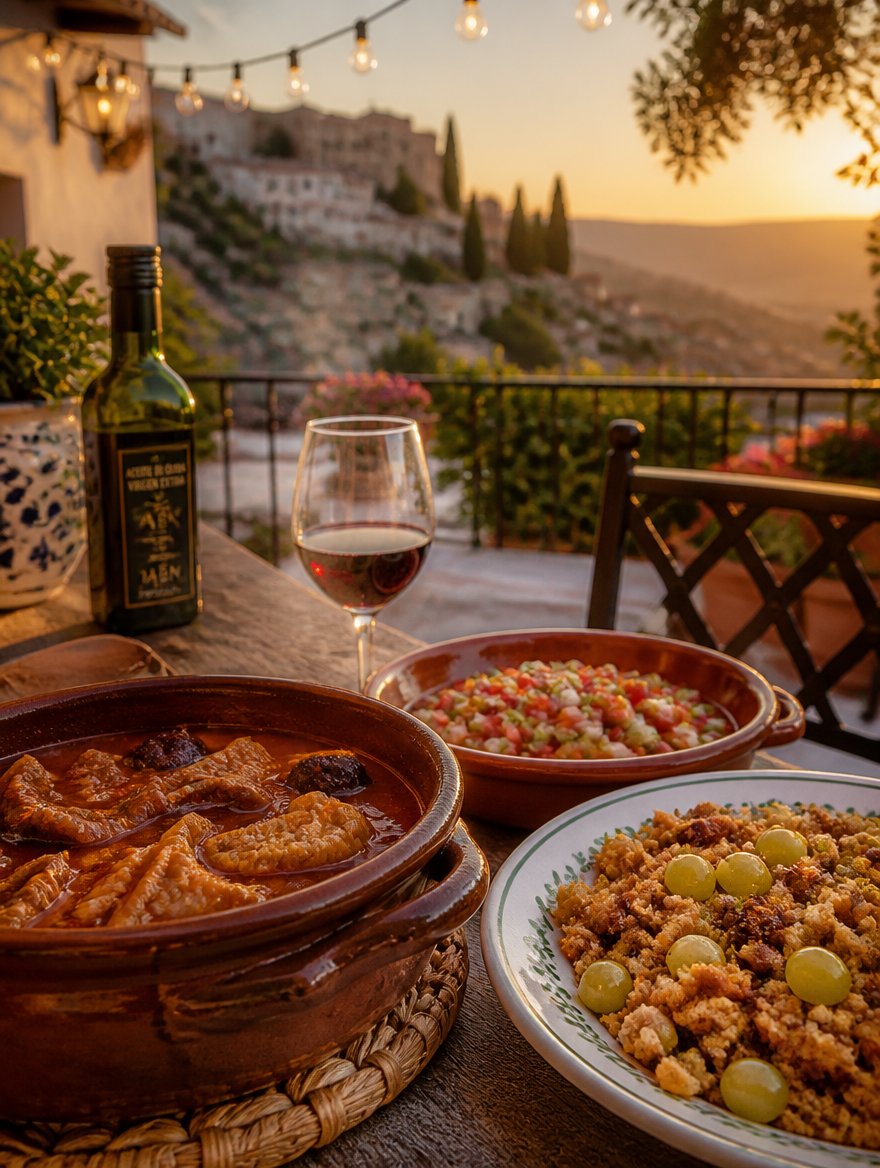 Table andalouse avec andrajos et huile d'olive de Jaén