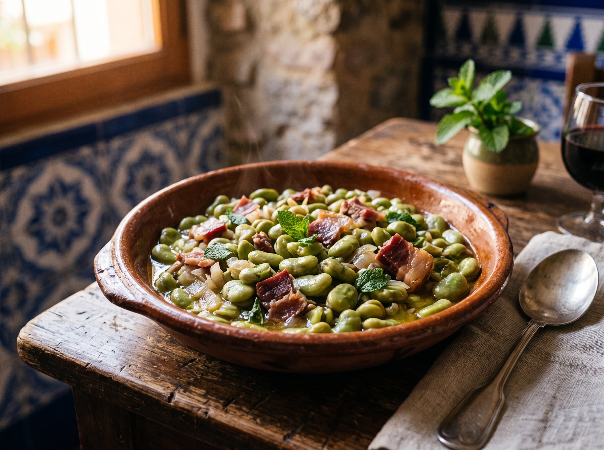 Habas con jamón, fèves fraîches au jambon de Trevélez servies dans une taverne de Grenade