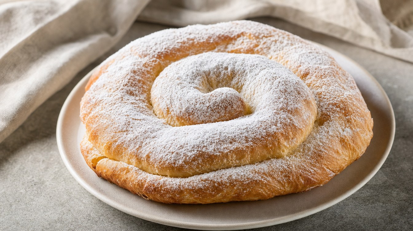 Ensaimada de Mallorca (ensaïmada de Majorque), pâtisserie en spirale saupoudrée de sucre glace, spécialité des îles Baléares, Espagne