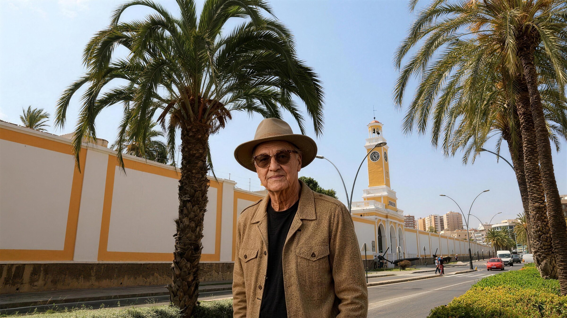 Lucas Lunes devant l'Arsenal militaire de Cartagena, Murcie, Espagne