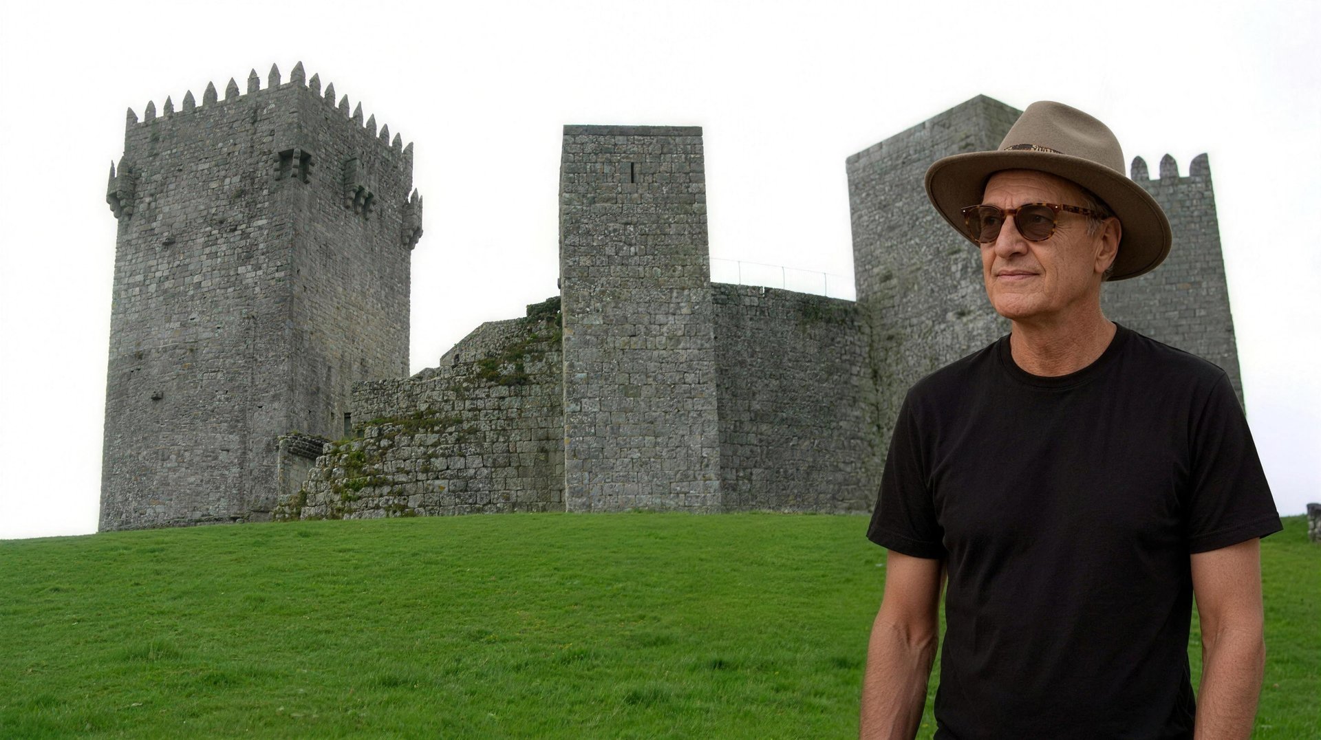 Lucas Lunes devant le château de Montalegre, Trás-os-Montes, Portugal