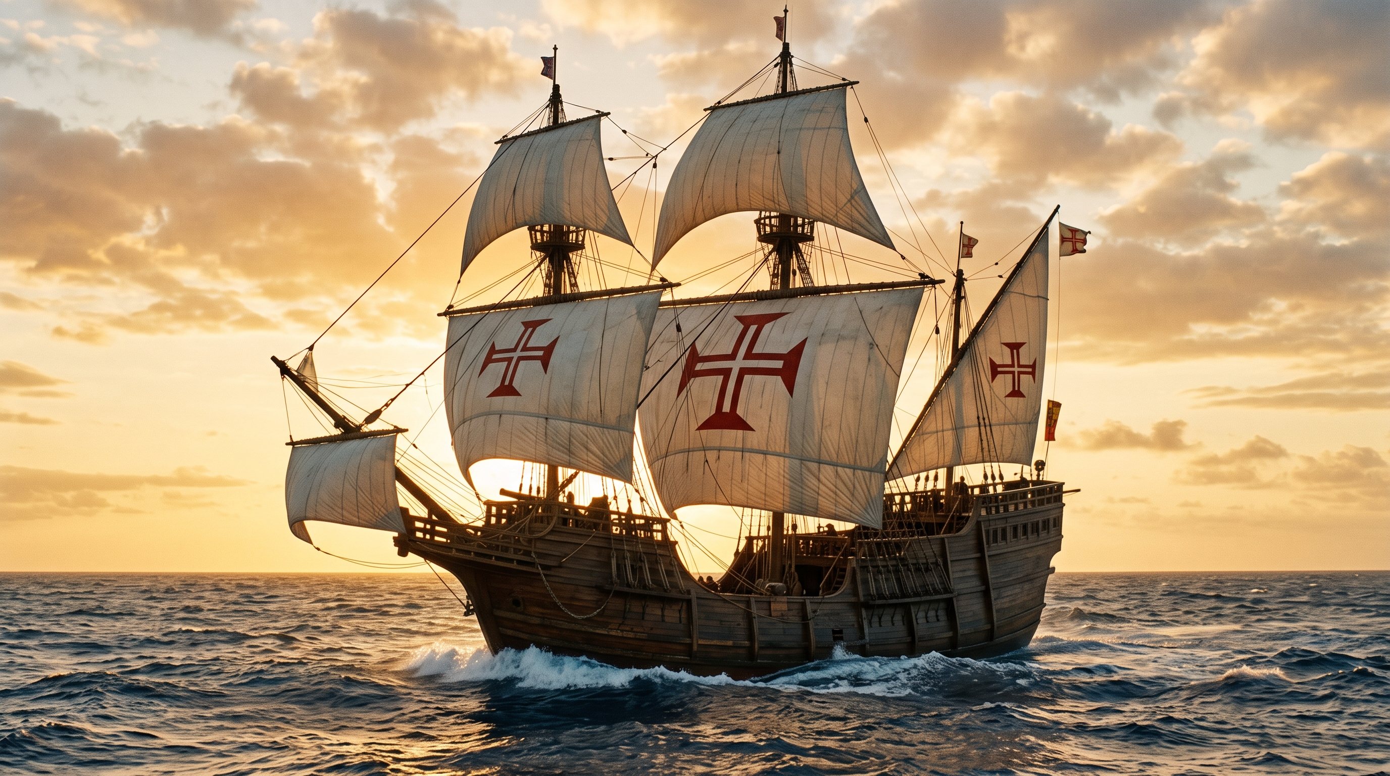 Grande caravelle portugaise du XVIe siècle toutes voiles dehors sur l