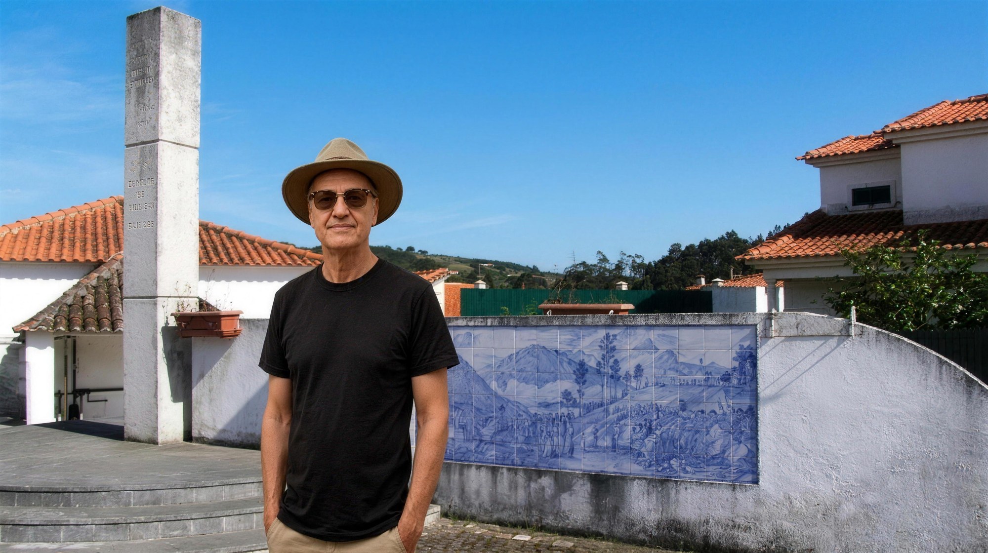 Lucas Lunes devant le monument commémoratif de la bataille de Roliça, Estremadura, Portugal