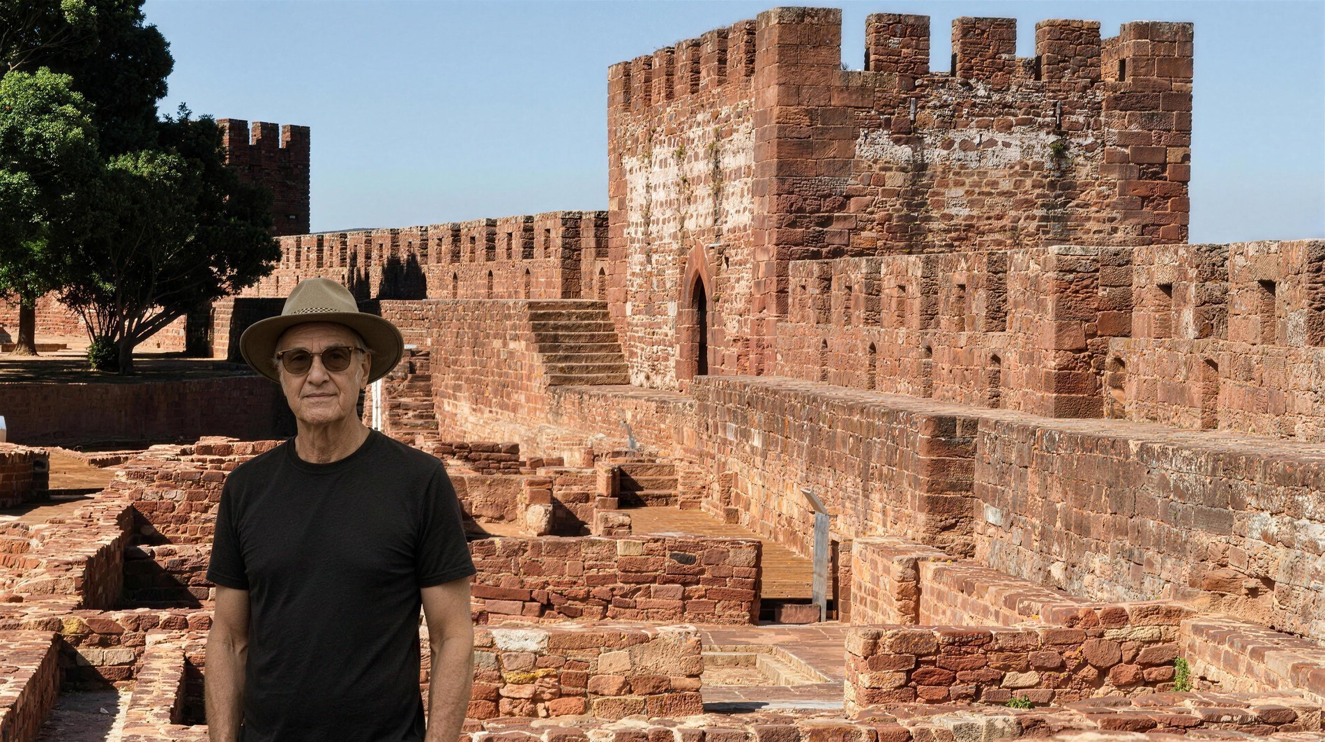Lucas Lunes devant le château de Silves, Algarve, Portugal