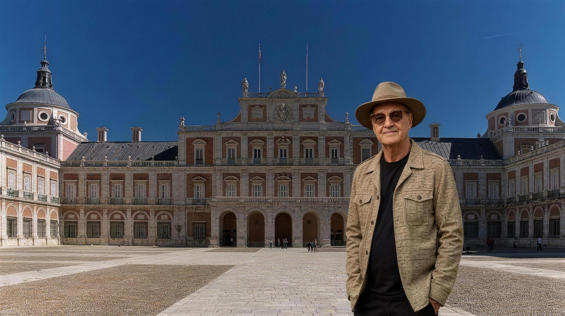 Lucas Lunes devant le Palais royal d'Aranjuez, Comunidad de Madrid, Espagne