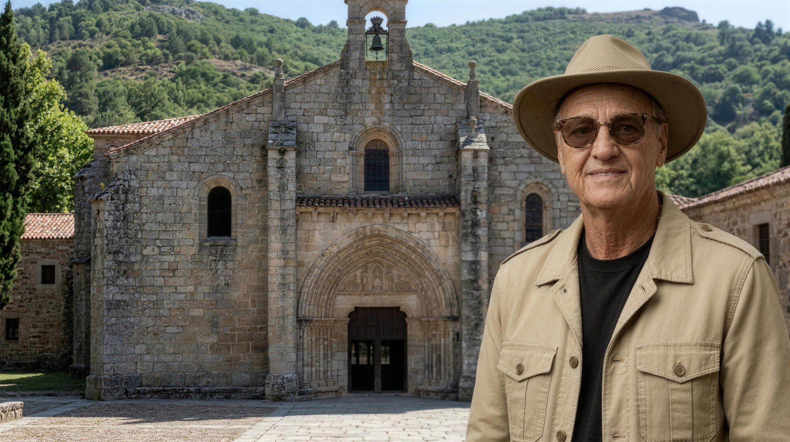 Lucas Lunes devant le monastère de San Jerónimo de Yuste, Estrémadure, Espagne