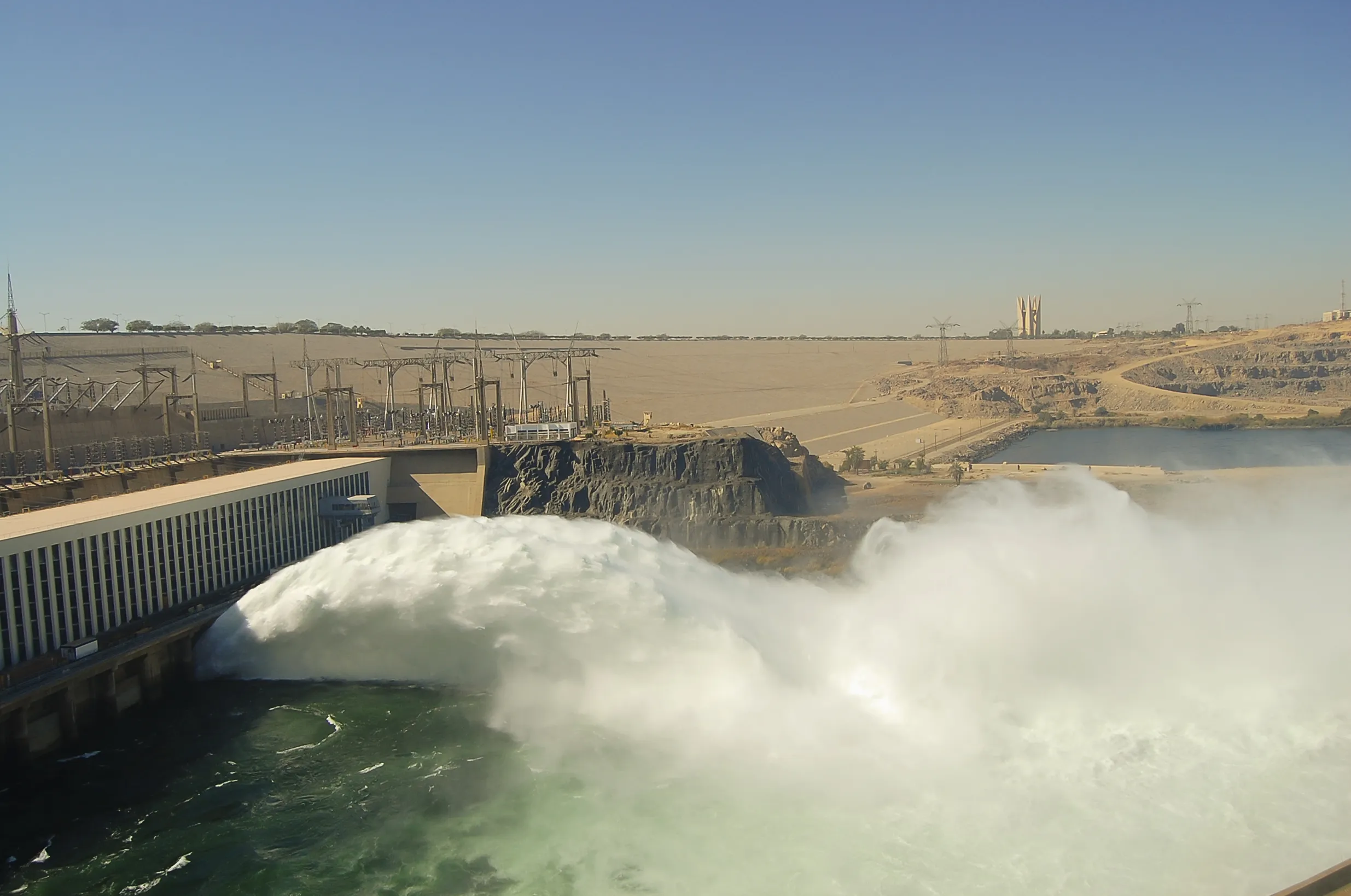 Water spills from the Aswan High Dam in Egypt