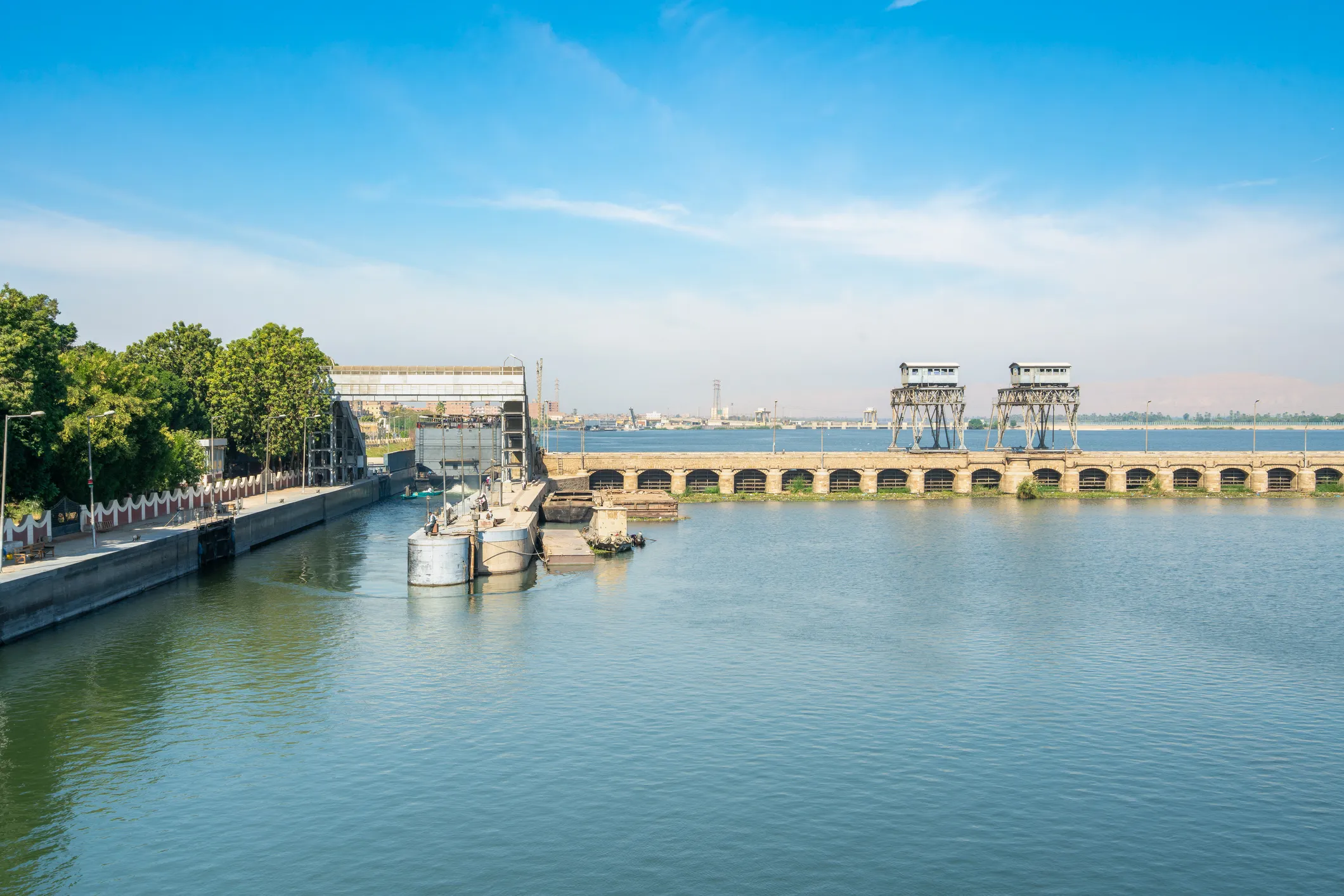 Calm waters of Esna Loch on the Nile River in Egypt