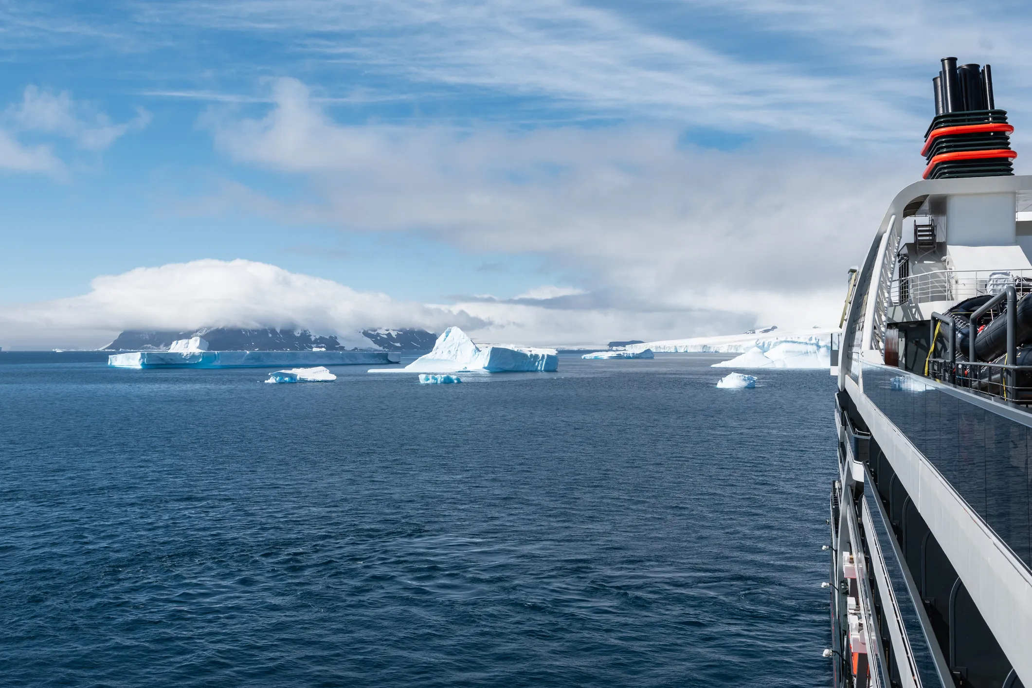 Waters and icebergs in Antarctica from a cruise ship