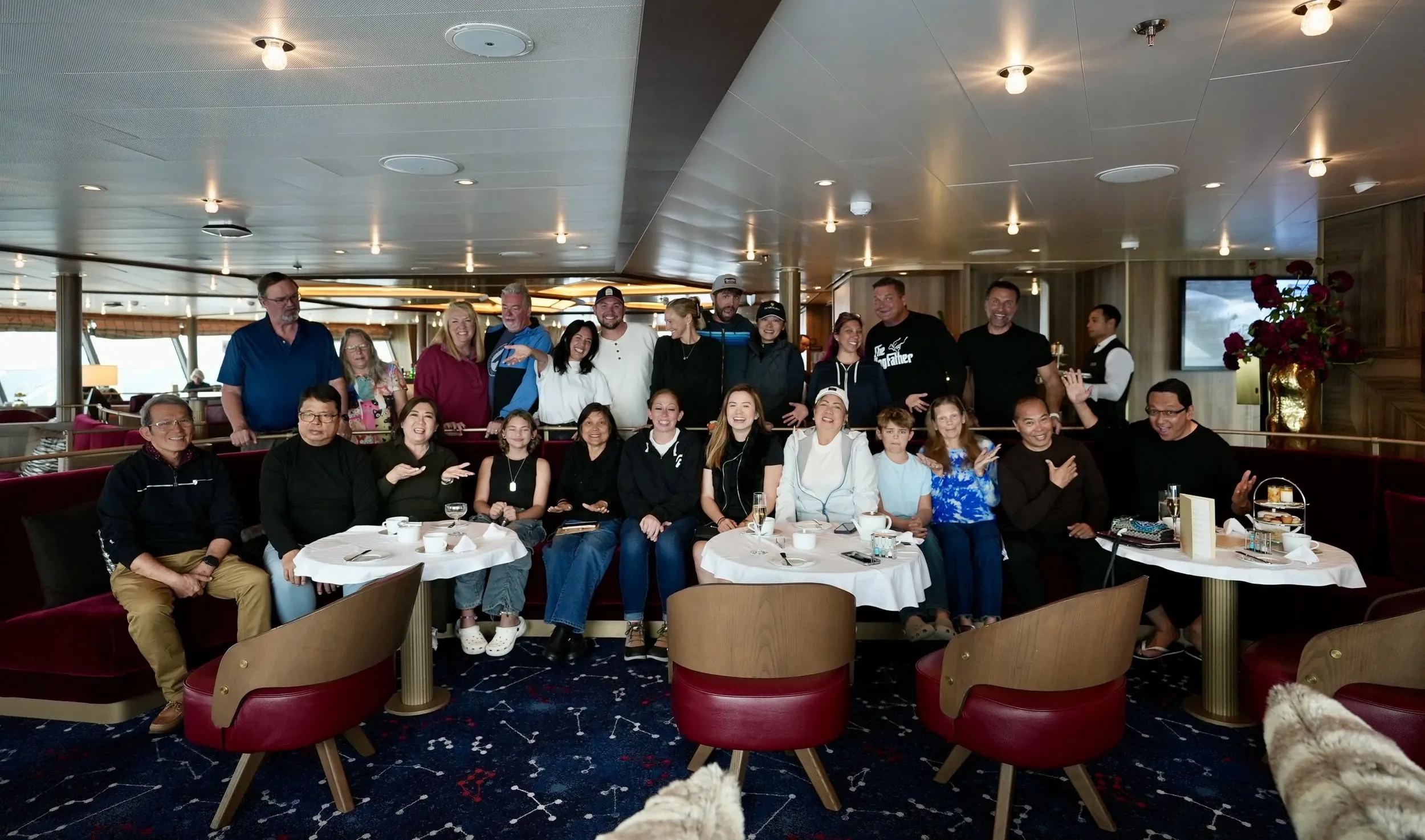 Group of passengers on the Seabourn Venture, headed to Antarctica