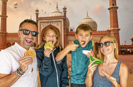 The Lockwood family eating local bites in Old Delhi