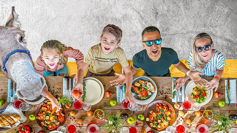 The Lockwood family eating a feast 