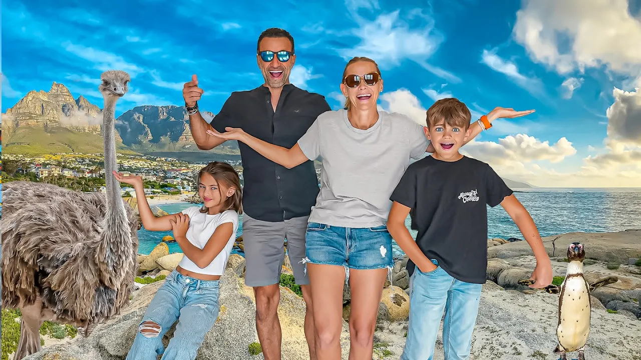 The Lockwood family on the Cape Town coast with an osterich