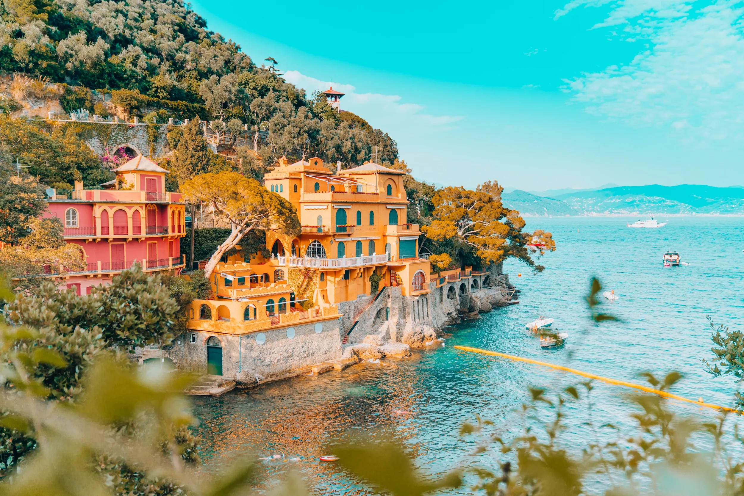 Colorful buildings on the coast of Portofino