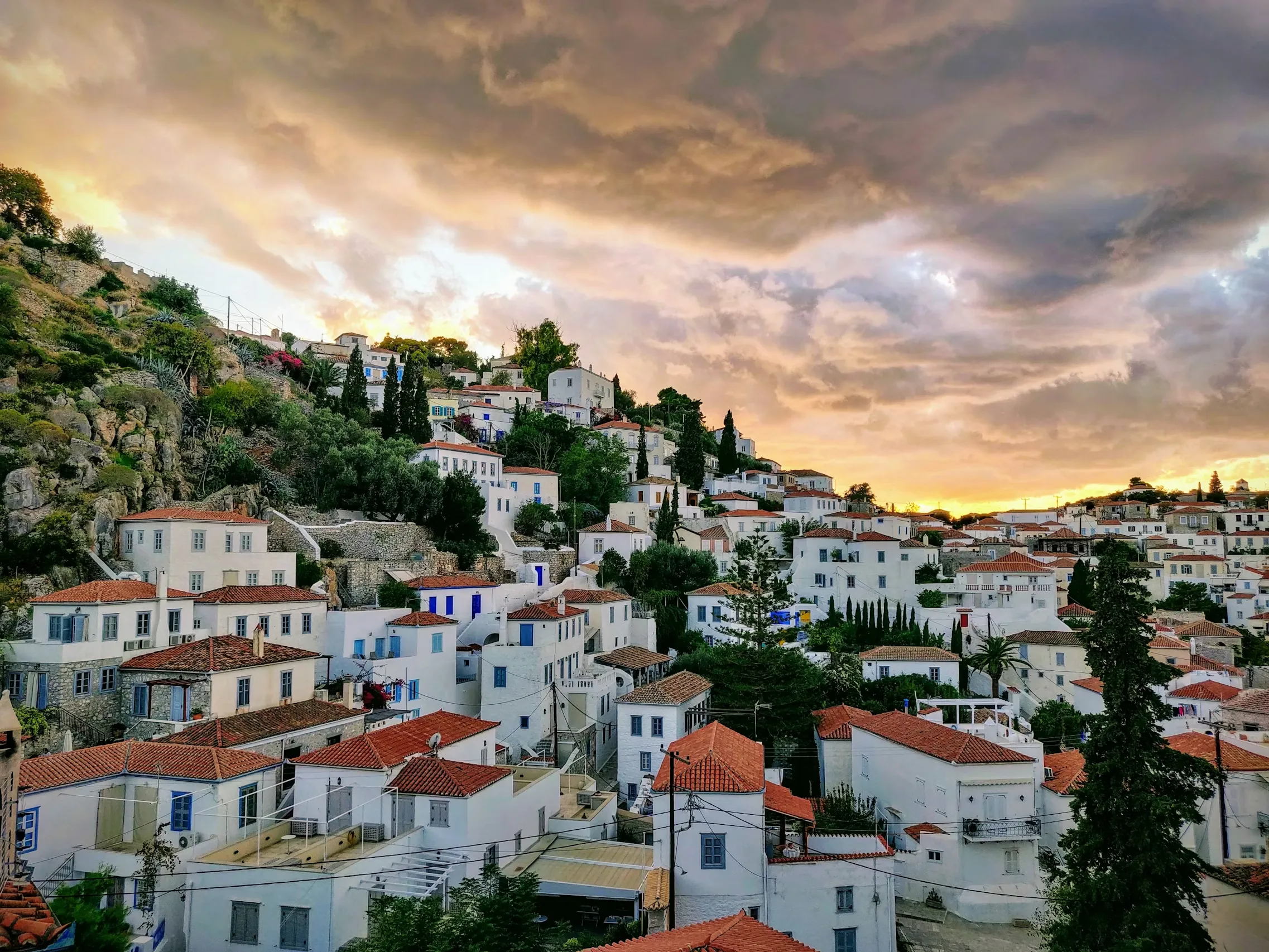 Hillside homes in Hydra, Greece