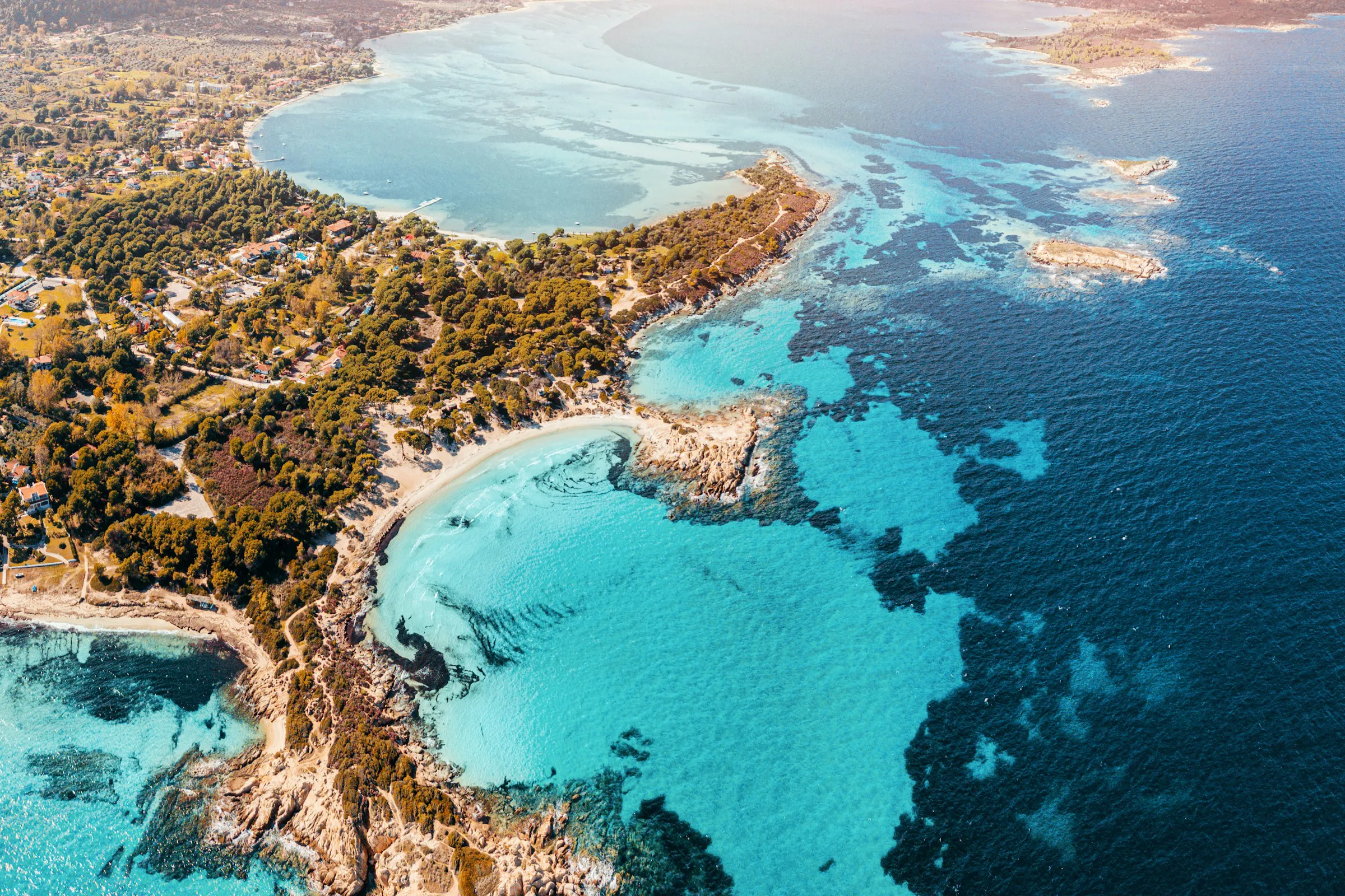 Aerial view of the coast of Delos, Greece