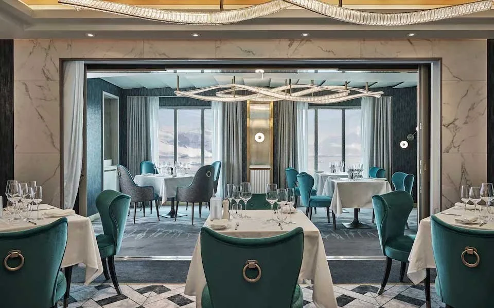A dining area on a Silversea cruise ship