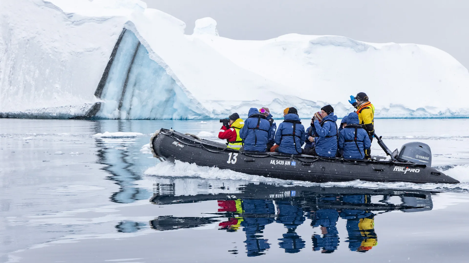 Passengers on a Zodiac in Antarctica