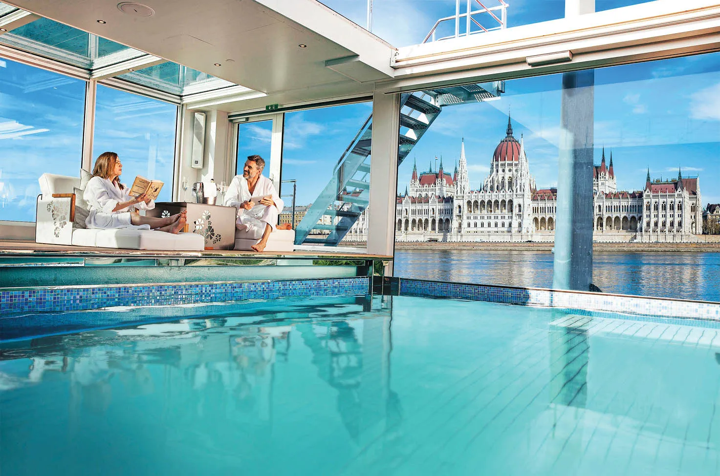 An Emerald river cruise ship pool deck