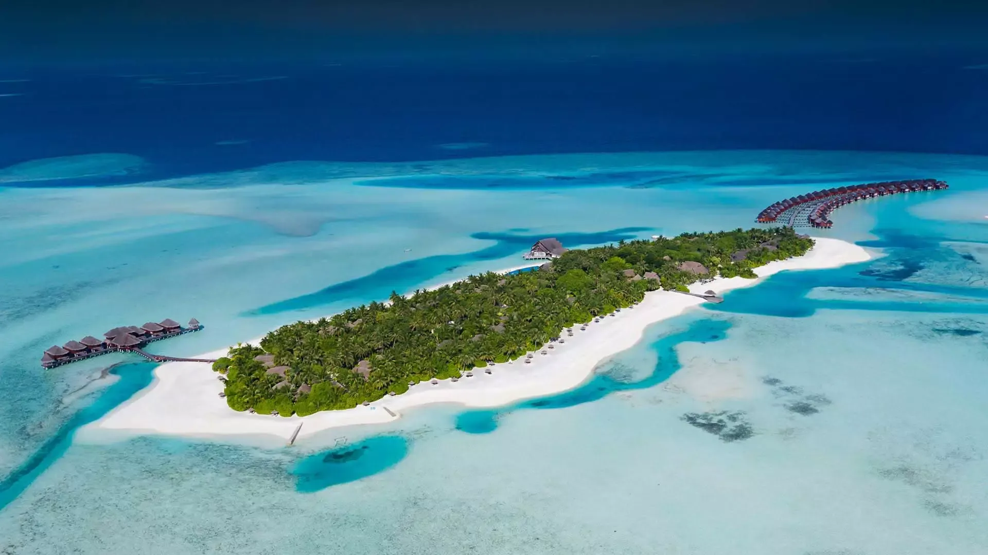 Aerial view of an Anantara resort in the Maldives
