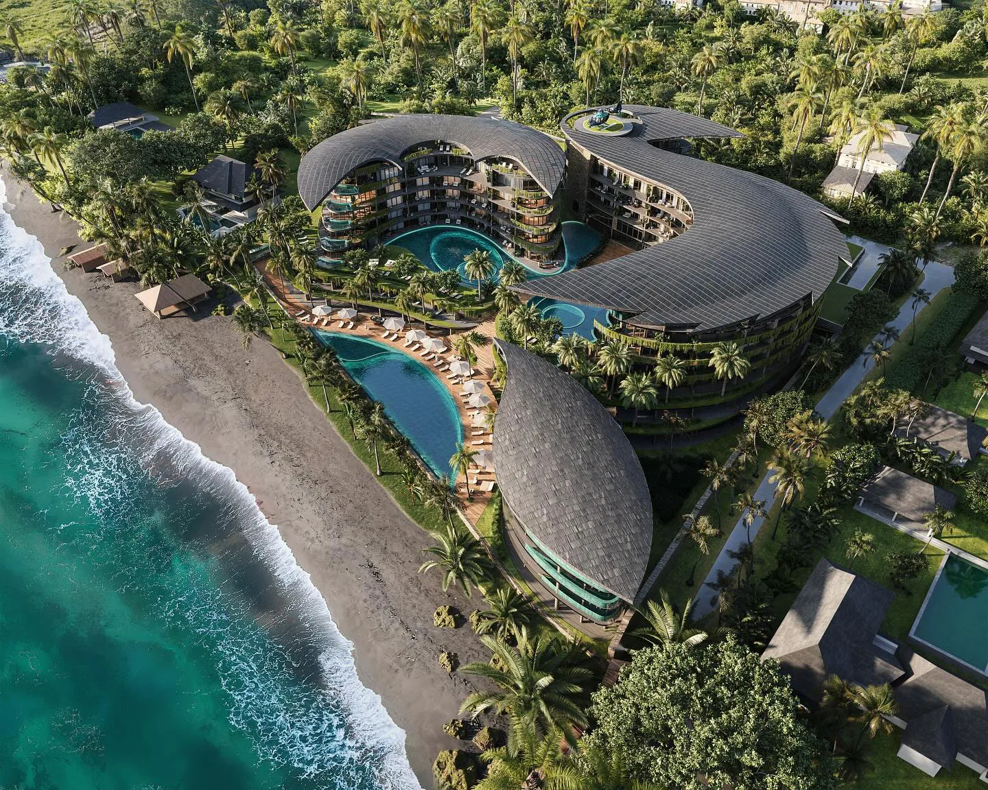 Aerial view of an Anantara resort in the jungle