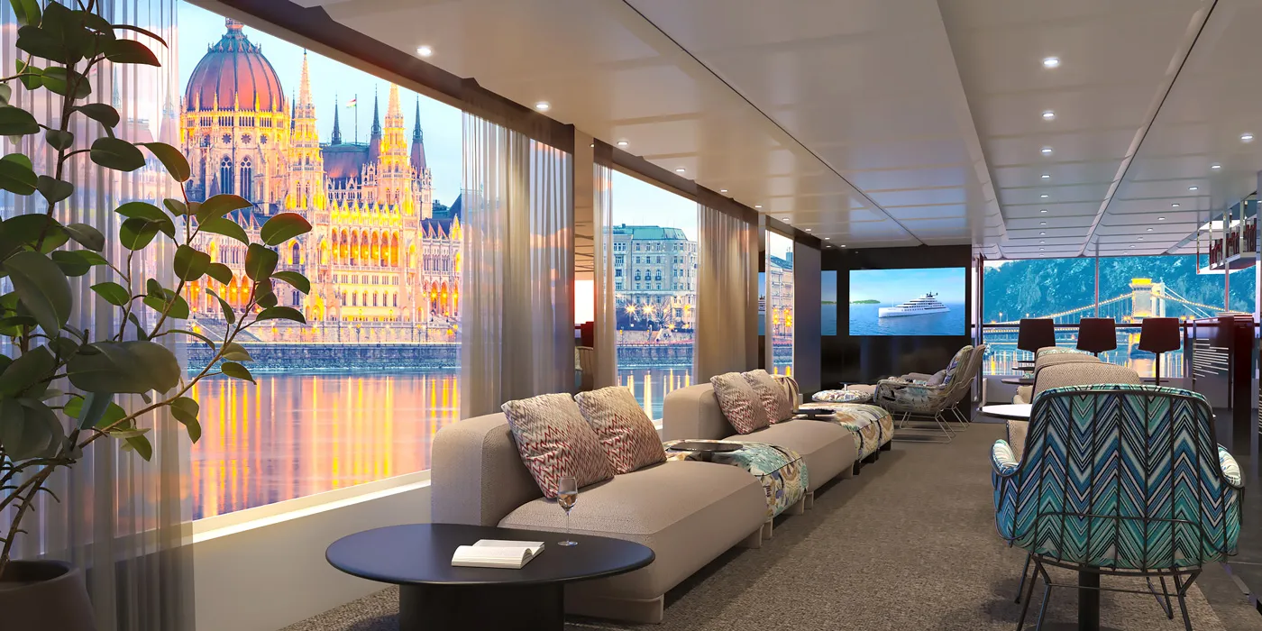 A Scenic river cruise ship lounge