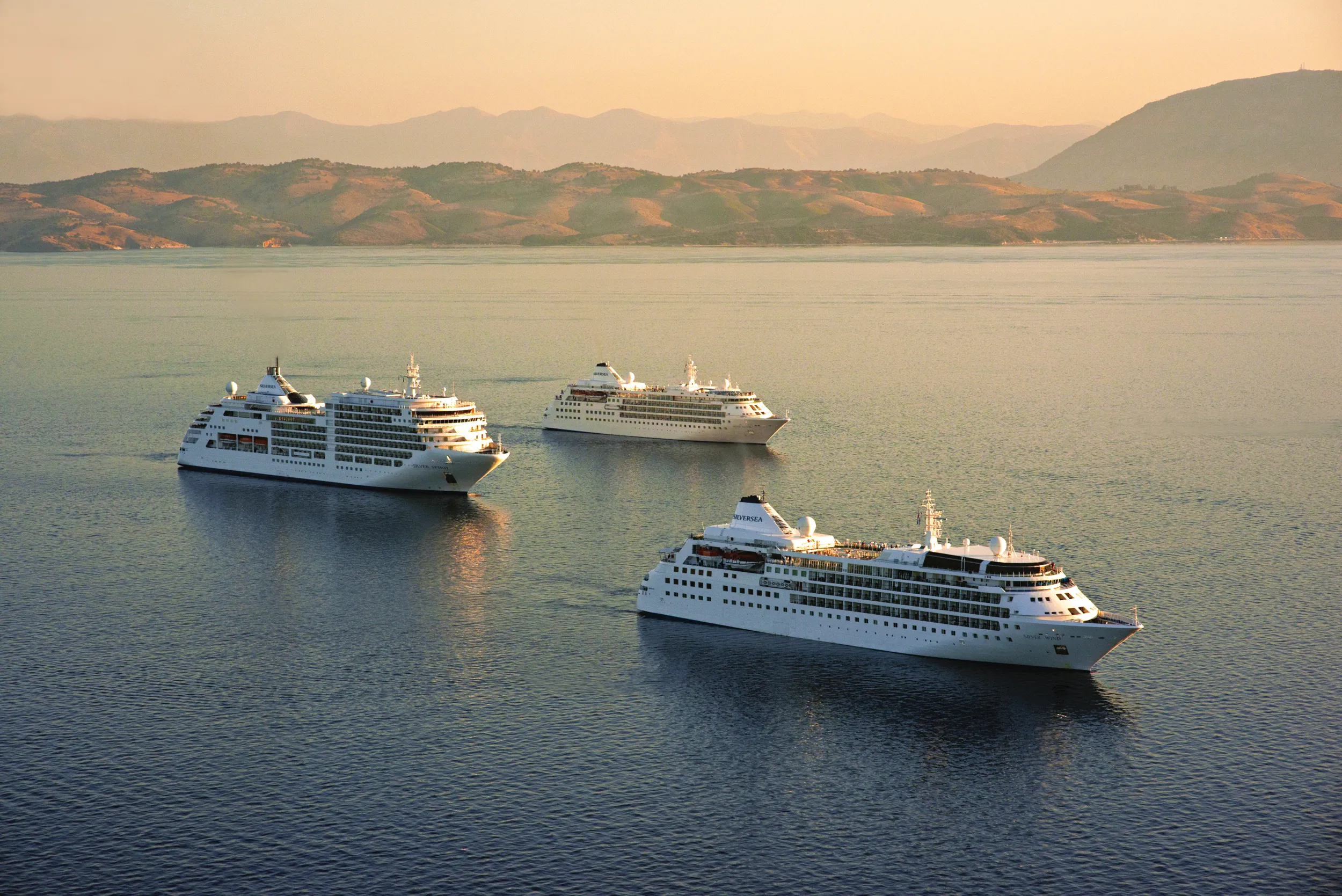 3 Silversea cruise ships anchored side by side