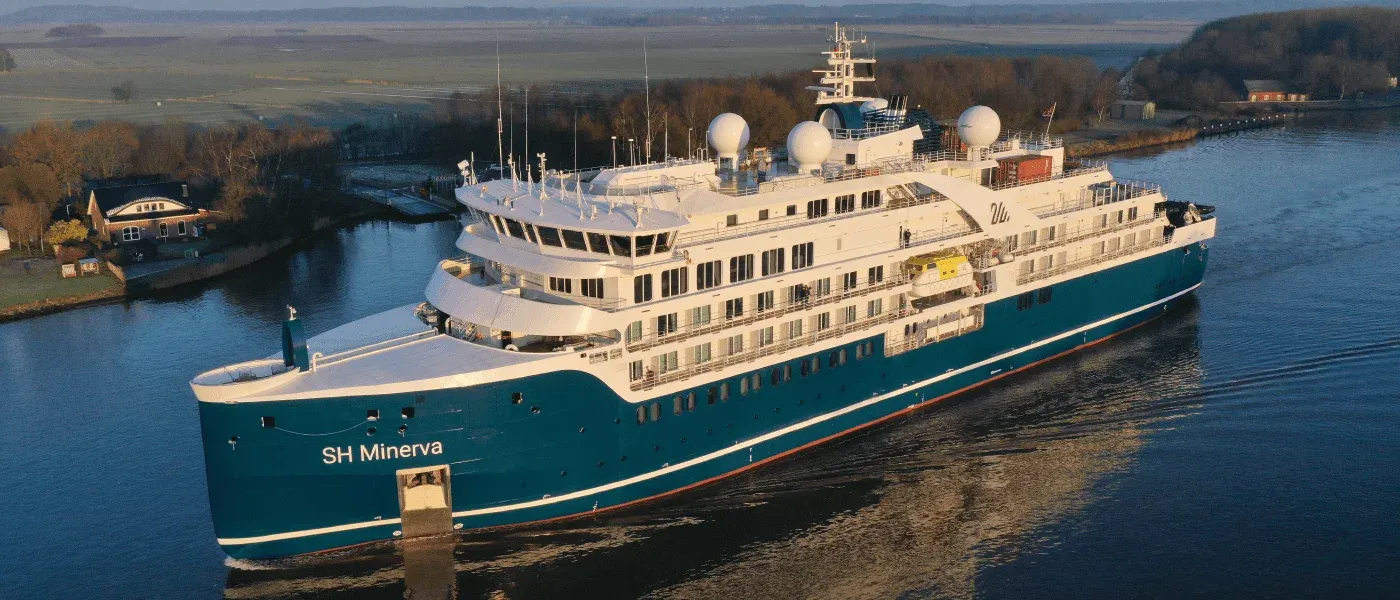A Swan Hellenic cruise ship in a bay