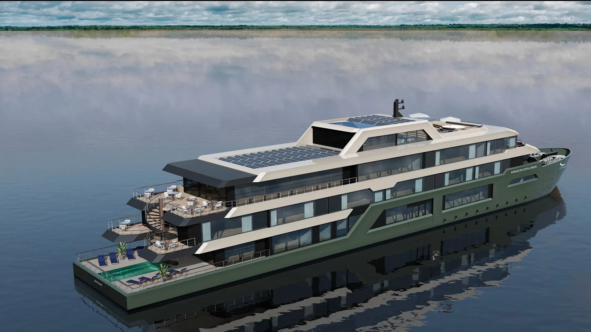 &Beyond Amazon Explorer yacht sailing the river