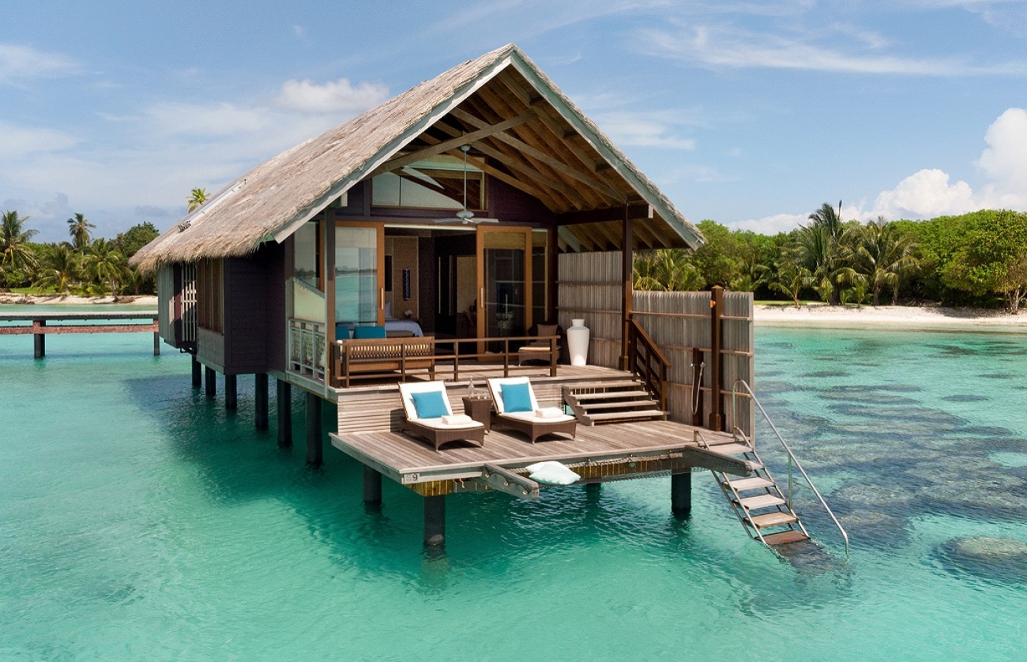 Overwater bungalow view of Shangri-La resort