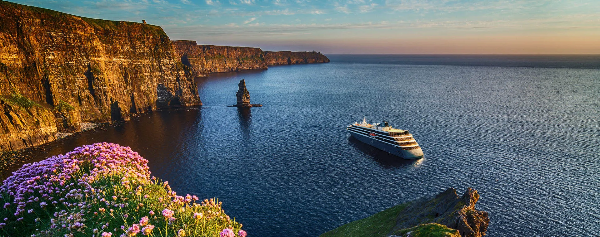An Atlas cruise ship aerial off a coast