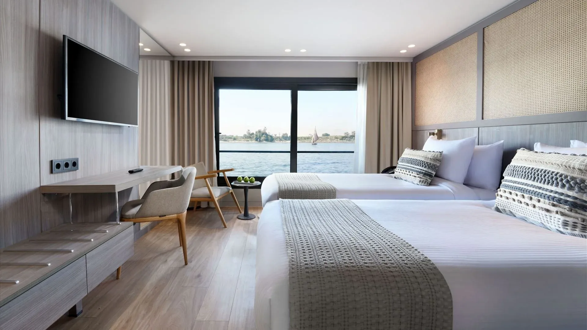 Stateroom interior on a Nile river cruise ship