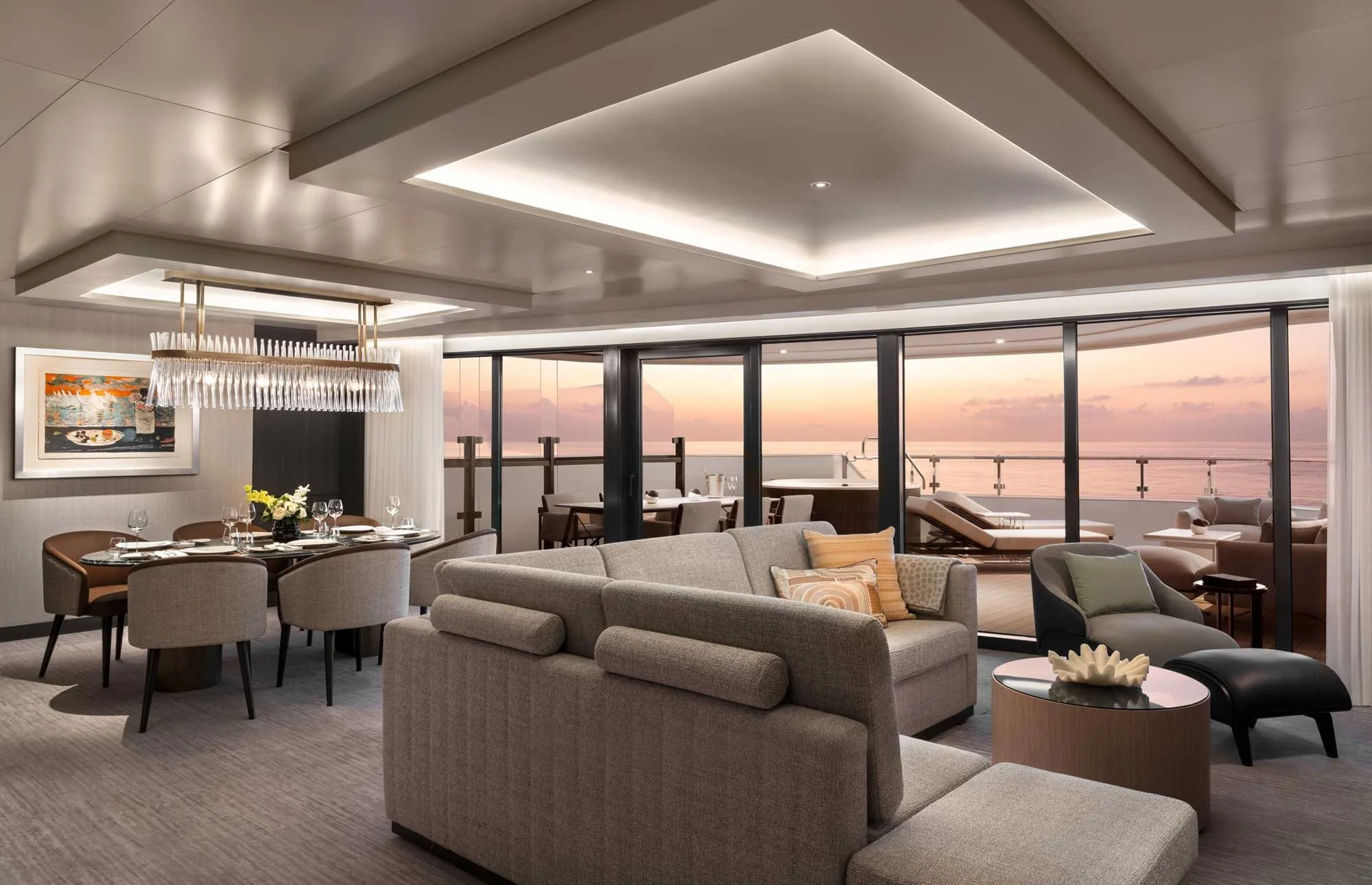 Luxury suite interior on a yacht-style cruise ship