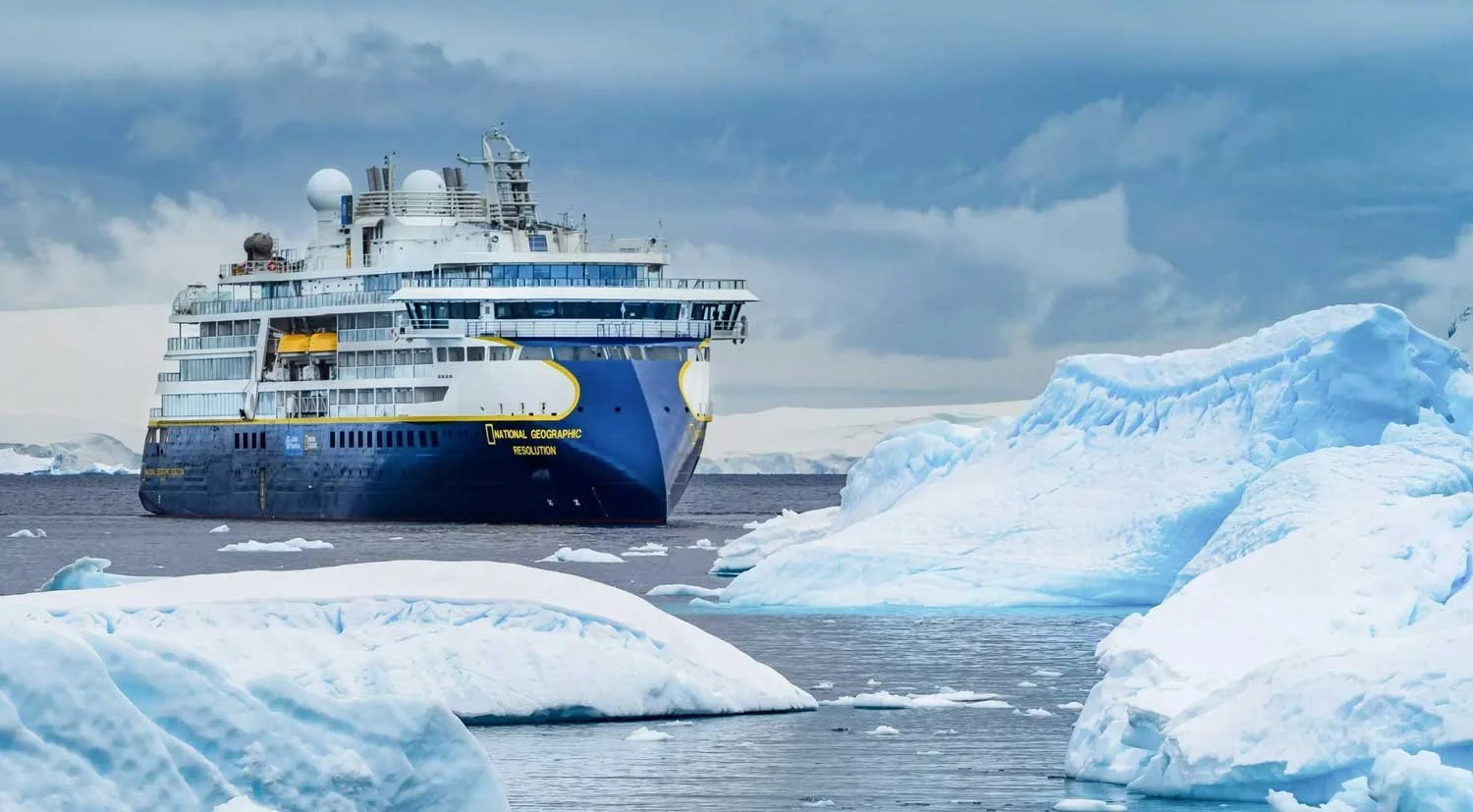 The National Geographic Resolution cruise ship in Antarctica