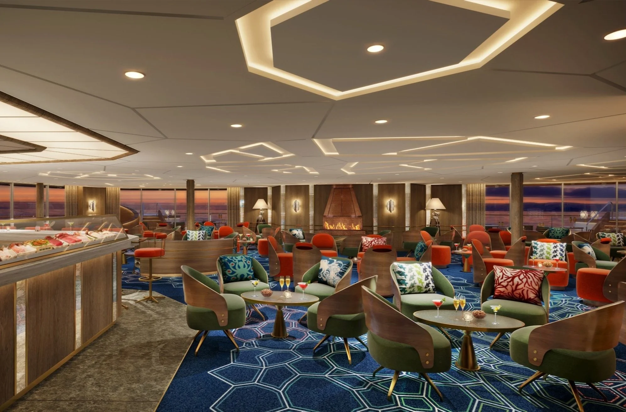 A sushi bar and nightclub on the Seabourn Pursuit cruise ship