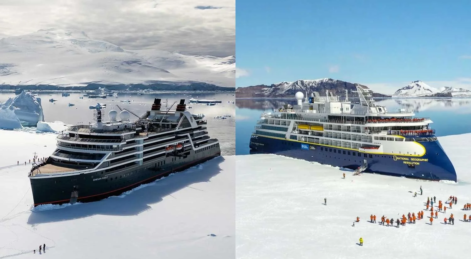 Comparison of a Seabourn cruise ship and a National Geographic cruise ship