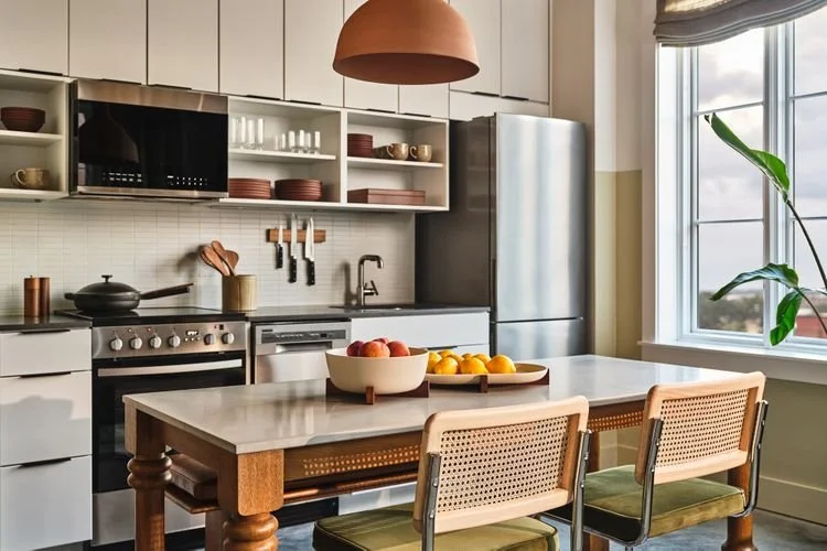 A kitchen in an Onvia Marriott apartment