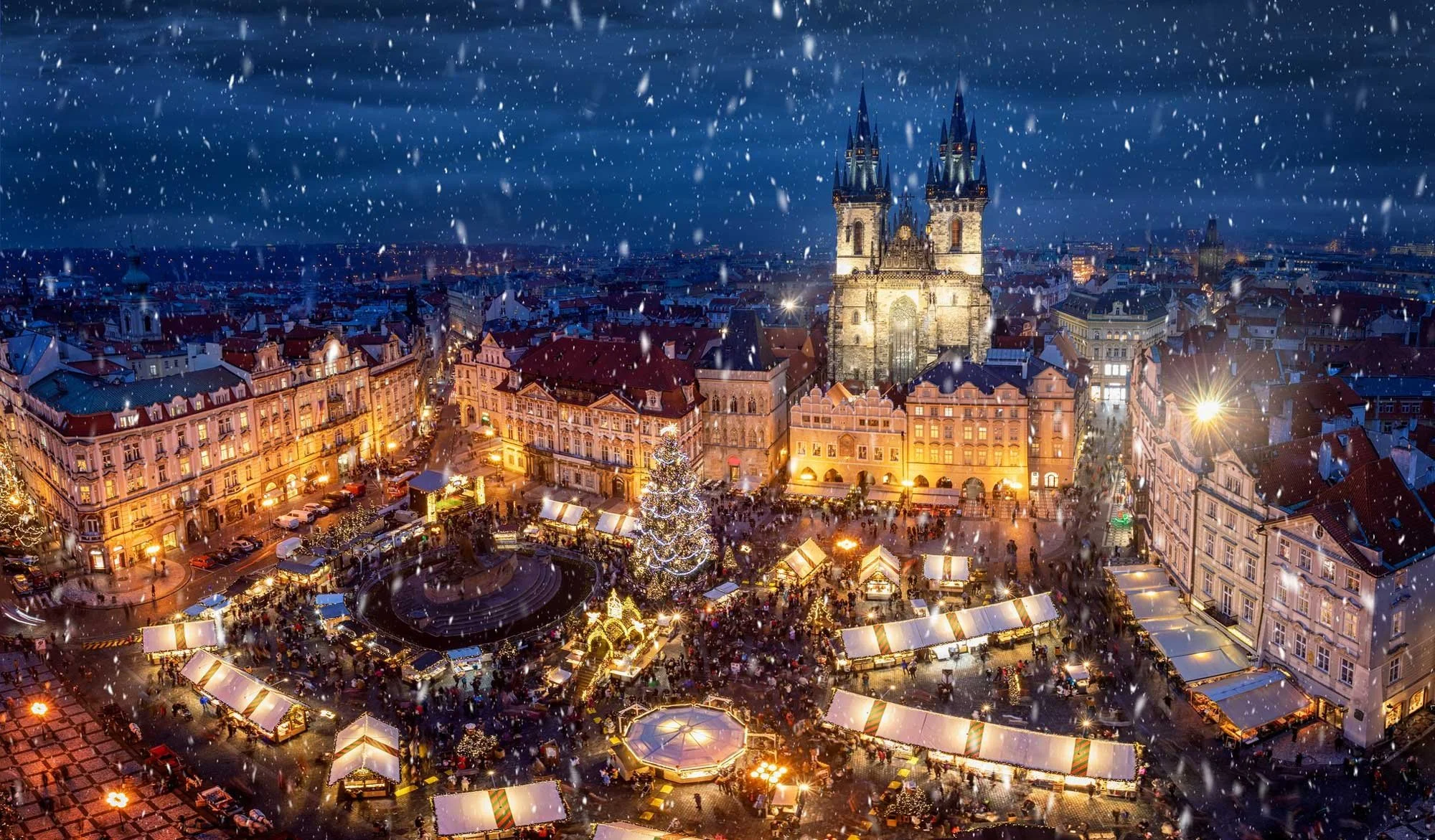 Aerial view of European Christmas market