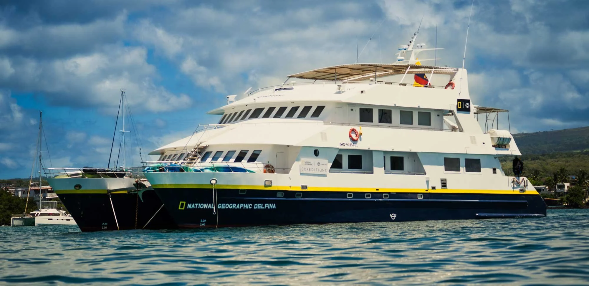 The National Geographic Delfina expedition catamaran in the Galapagos