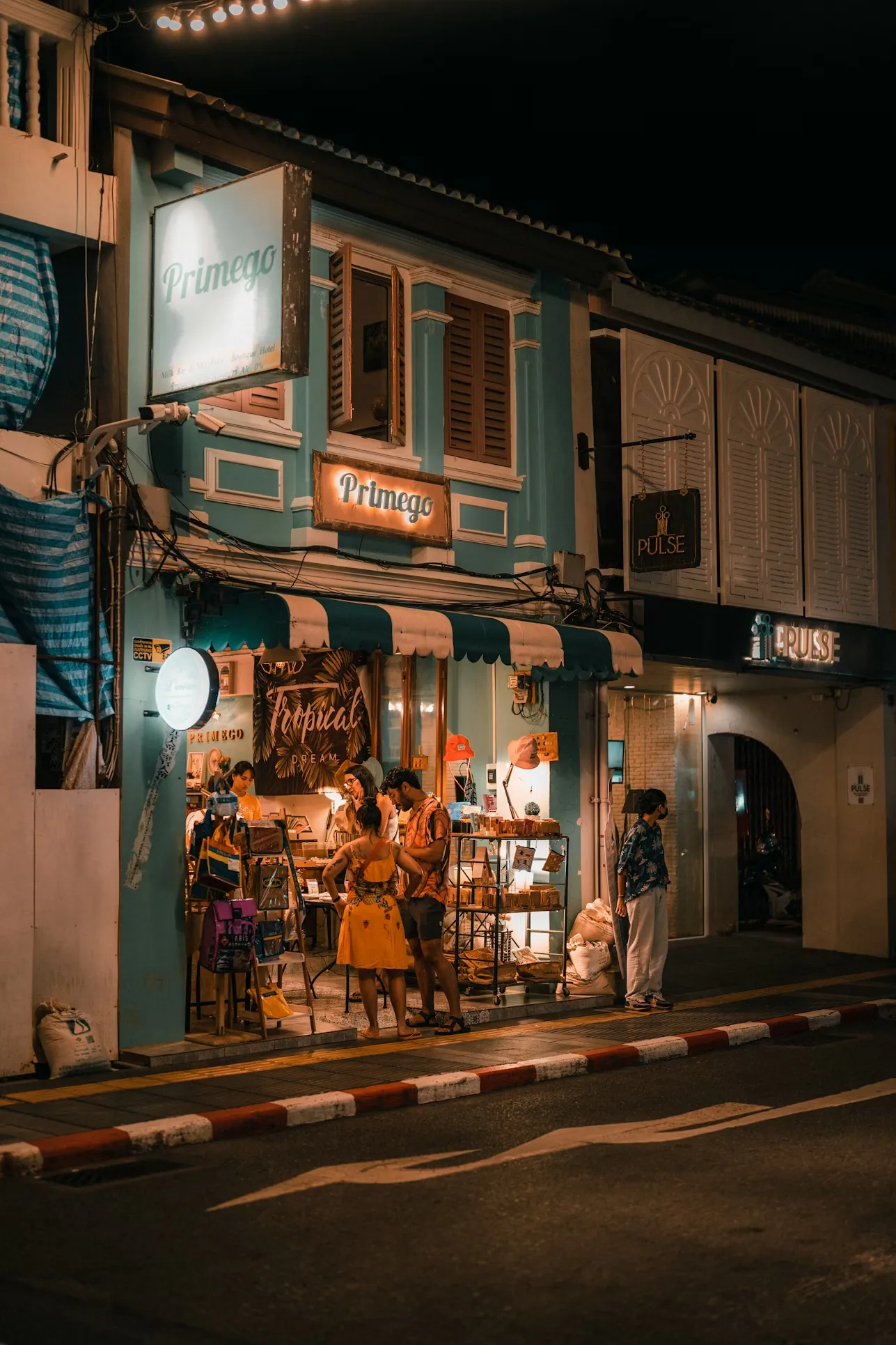 Old Town Phuket storefront at night