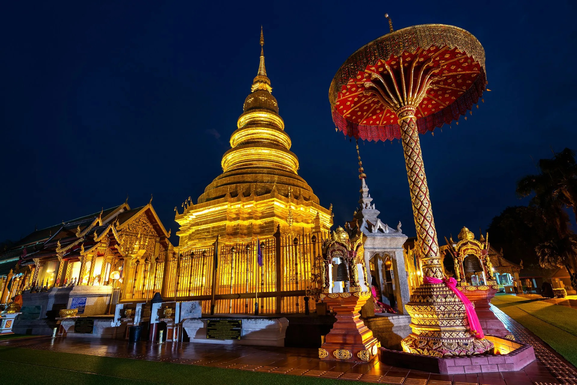Temple at night in Bangkok, Thailand